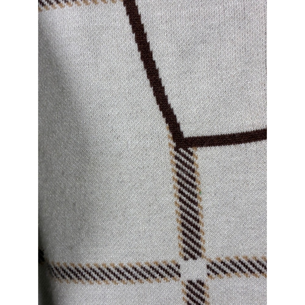 Lysse New York Womens Large Cream Brown Windowpane Grid Quarter Zip Sweater - Picture 3 of 6